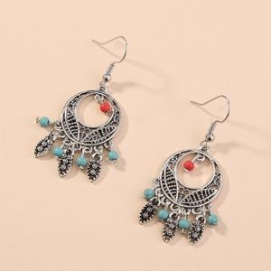 🔥3/$20 Sale🔥 Turquoise and Silver Tribal Chandelier Earrings